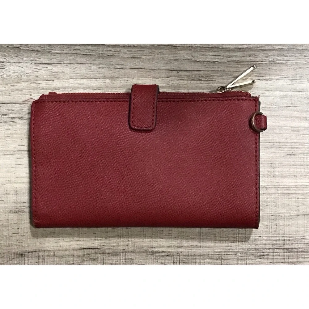 Michael Kors Women's Burgundy Wallet Gold Hardware Logo Zipper Accent